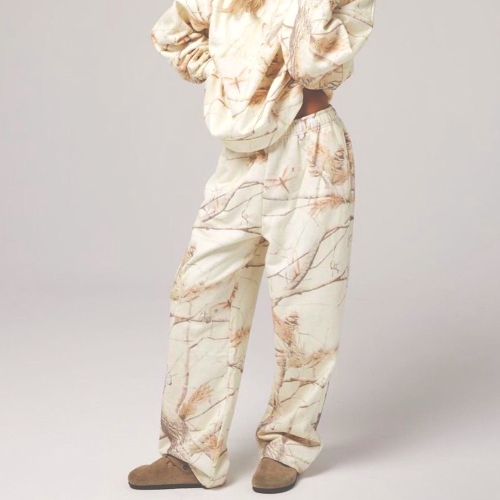 Cozy Cream Camo Track Pants - Neutral Printed Joggers